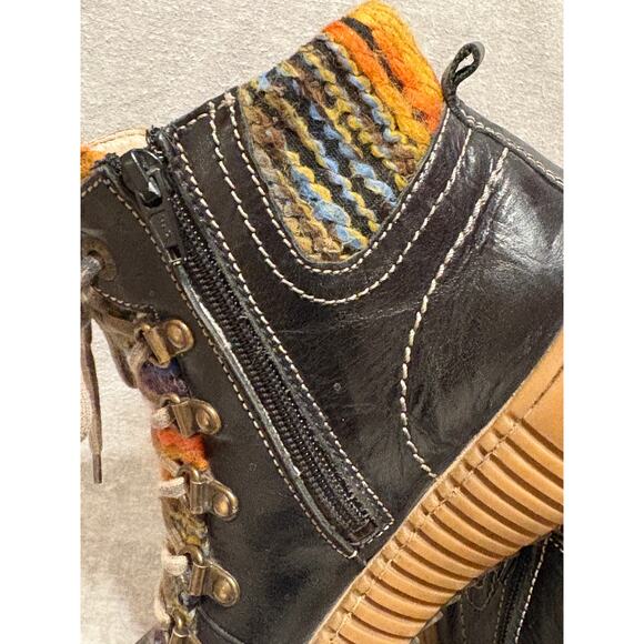 Josef Seibel 38 (US 7-7.5) Maren Leather Ankle Boot Wool Knit Shearling Lined - Picture 4 of 10